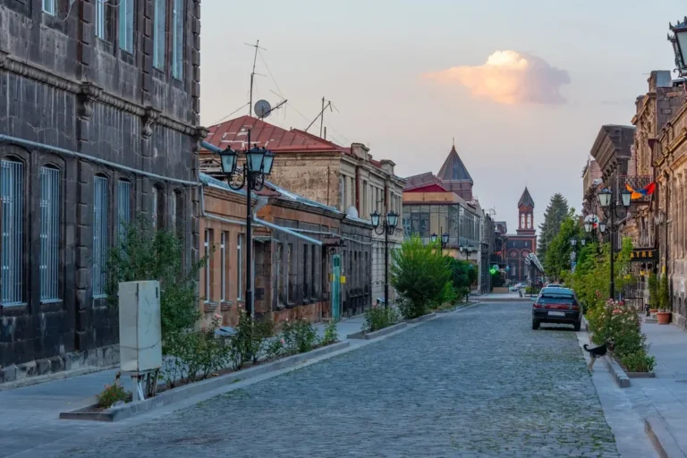 intrepid-travel-armenia-gyumri-historical-street-evening-shutterstock-2577062677
