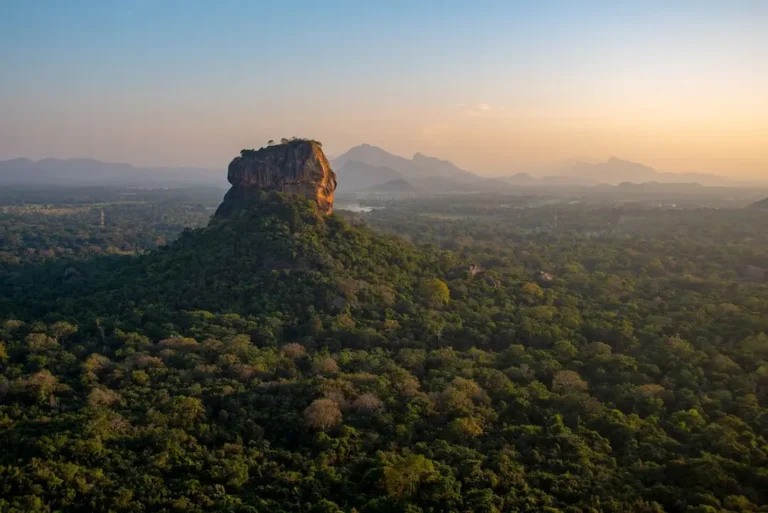 intrepid-travel-sri-lanka-sigiriya-lion-rock-fortress-wide-aerial-landscape-sunrise-gettyimages-1175514640