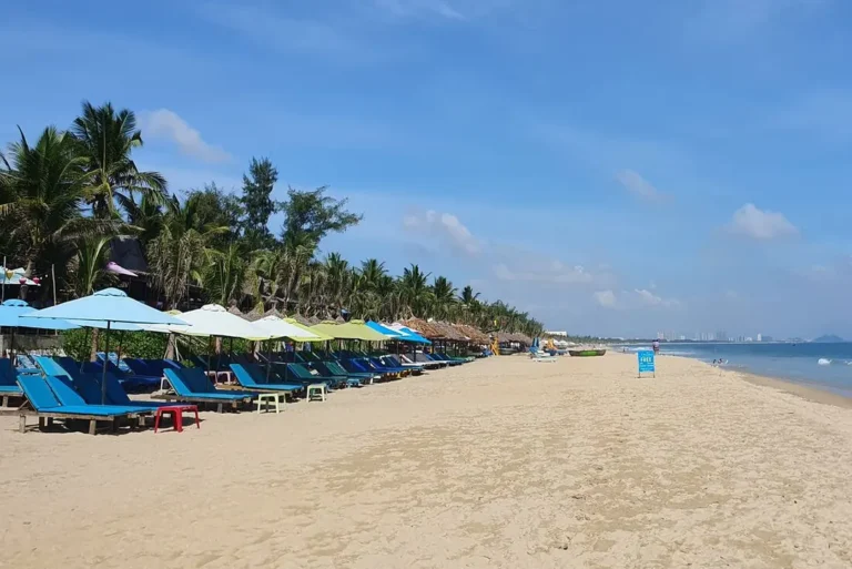 intrepid-travel-vietnam-hoi-an-beach-palms-lounges